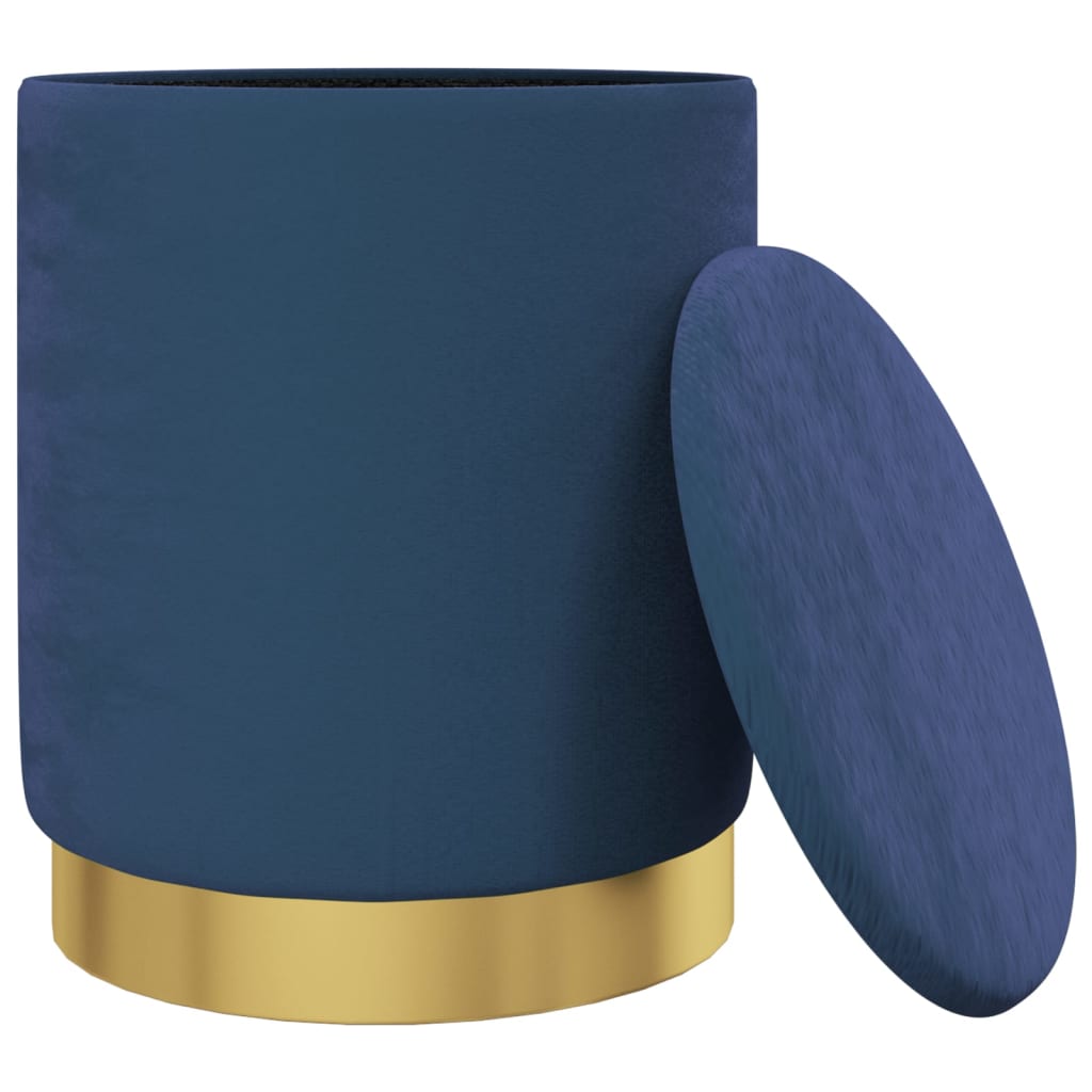 Banqueta com arrumação redonda veludo 31 x 37 cm azul