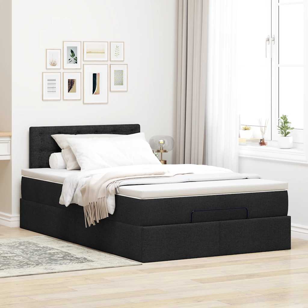 Cama otomana com colchão 120x190 cm tecido preto