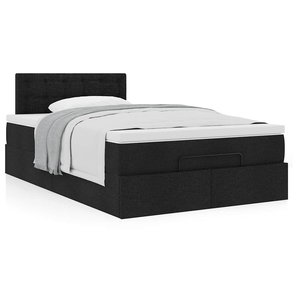 Cama otomana com colchão 120x190 cm tecido preto