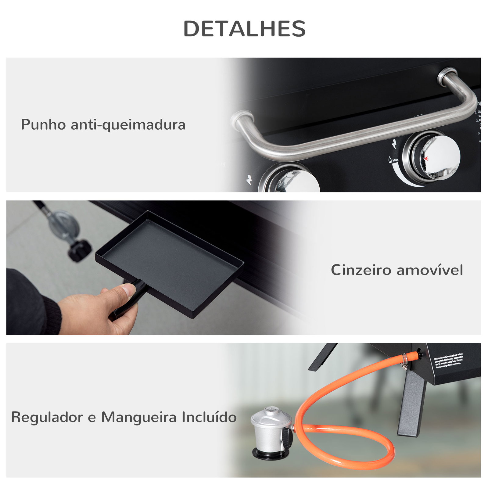 Barbecue a gás dobrável com 2 queimadores churrasqueira à gás portátil com termómetro para campismo piquenique ao ar livre jardim 55x46,5x41cm preto