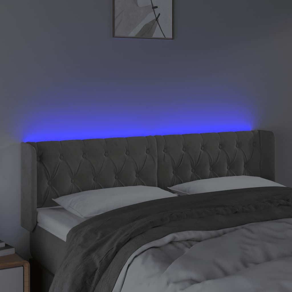Cabeceira cama c/ luzes LED veludo 163x16x78/88 cm cinza-claro