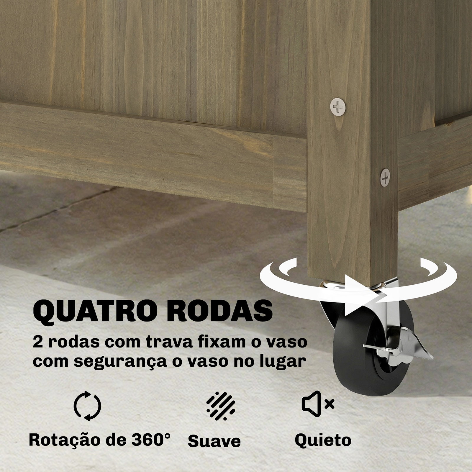 Floreira de madeira com grade metálica e rodas para plantas trepadeiras vaso elevado 72x36x168 cm carbonizado