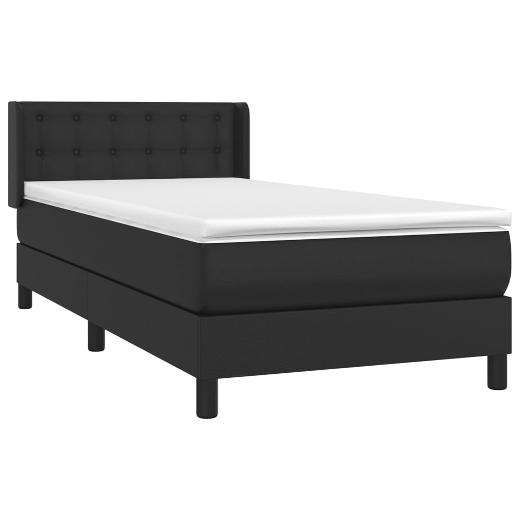 Cama com molas/colchão 90x200 cm couro artificial preto