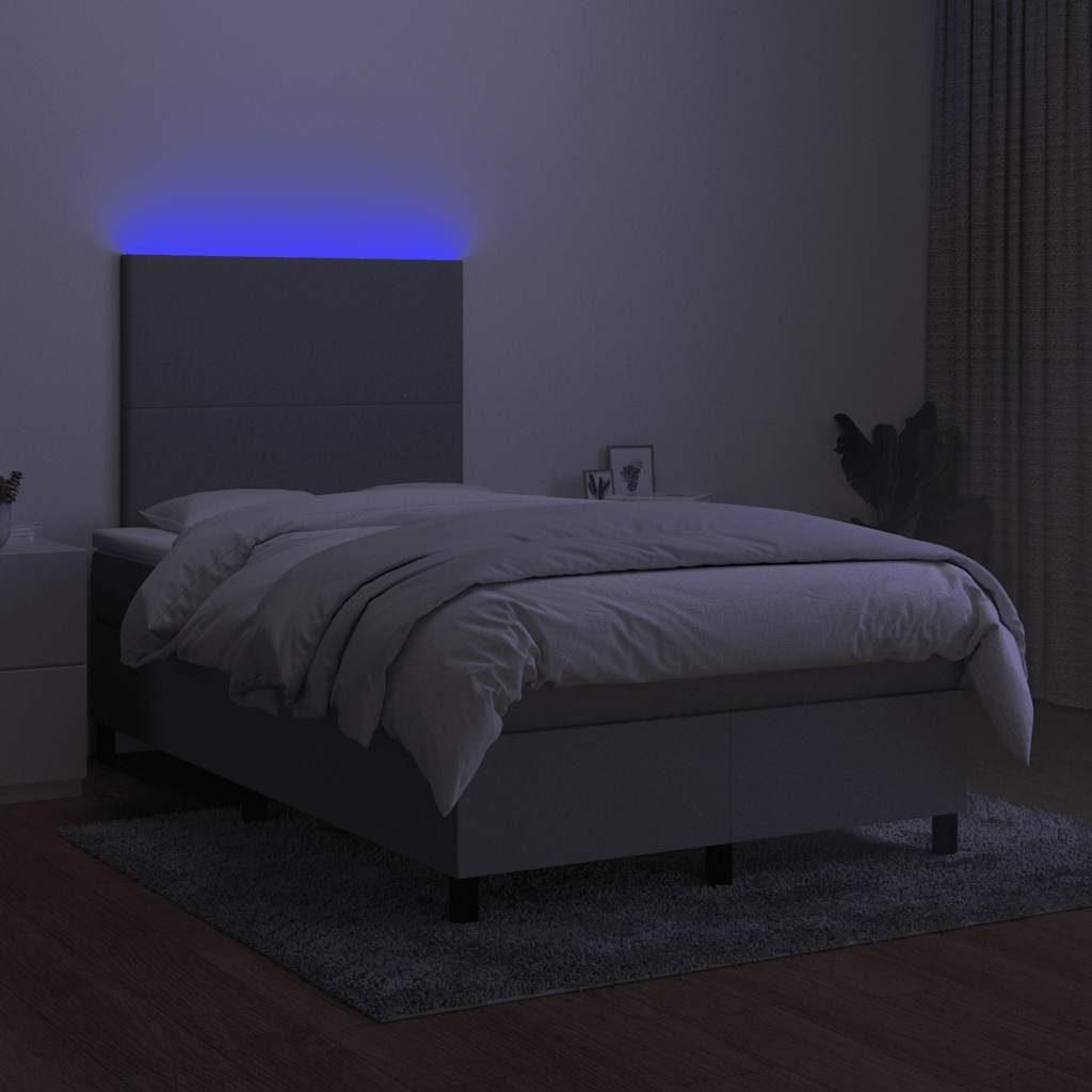 Cama box spring c/ colchão e LED 120x190 cm tecido cinza-claro