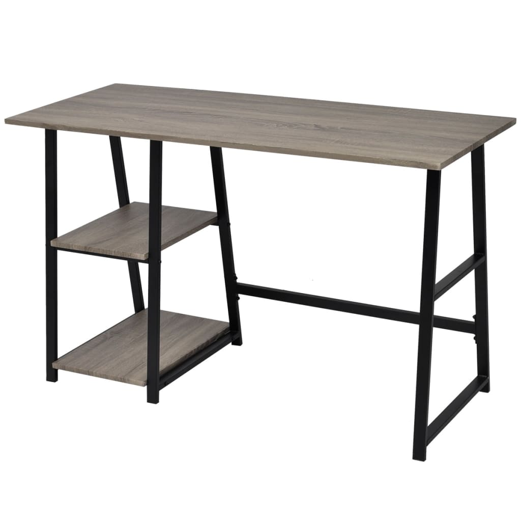 Mesa com 2 prateleiras cinzento e carvalho
