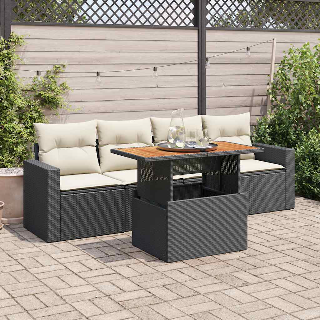 5 Pcs conjunto sofás de jardim com almofadões vime PE preto