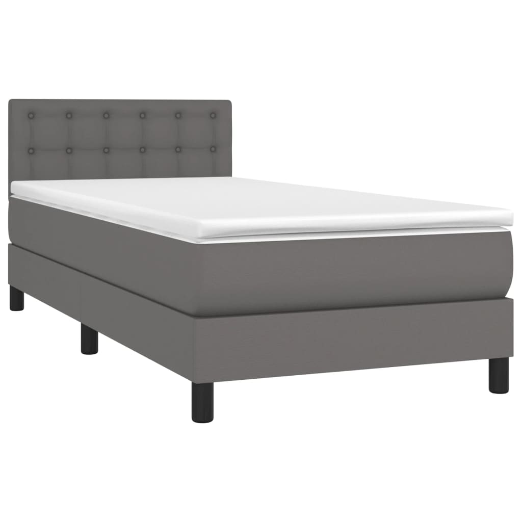 Cama com molas/colchão 90x200 cm couro artificial cinzento