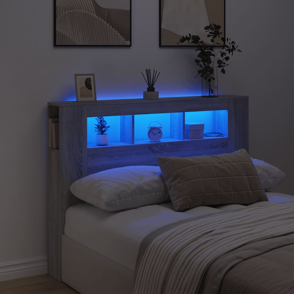 Cabeceira c/ leds 140x18,5x103,5 cm sonoma cinzento