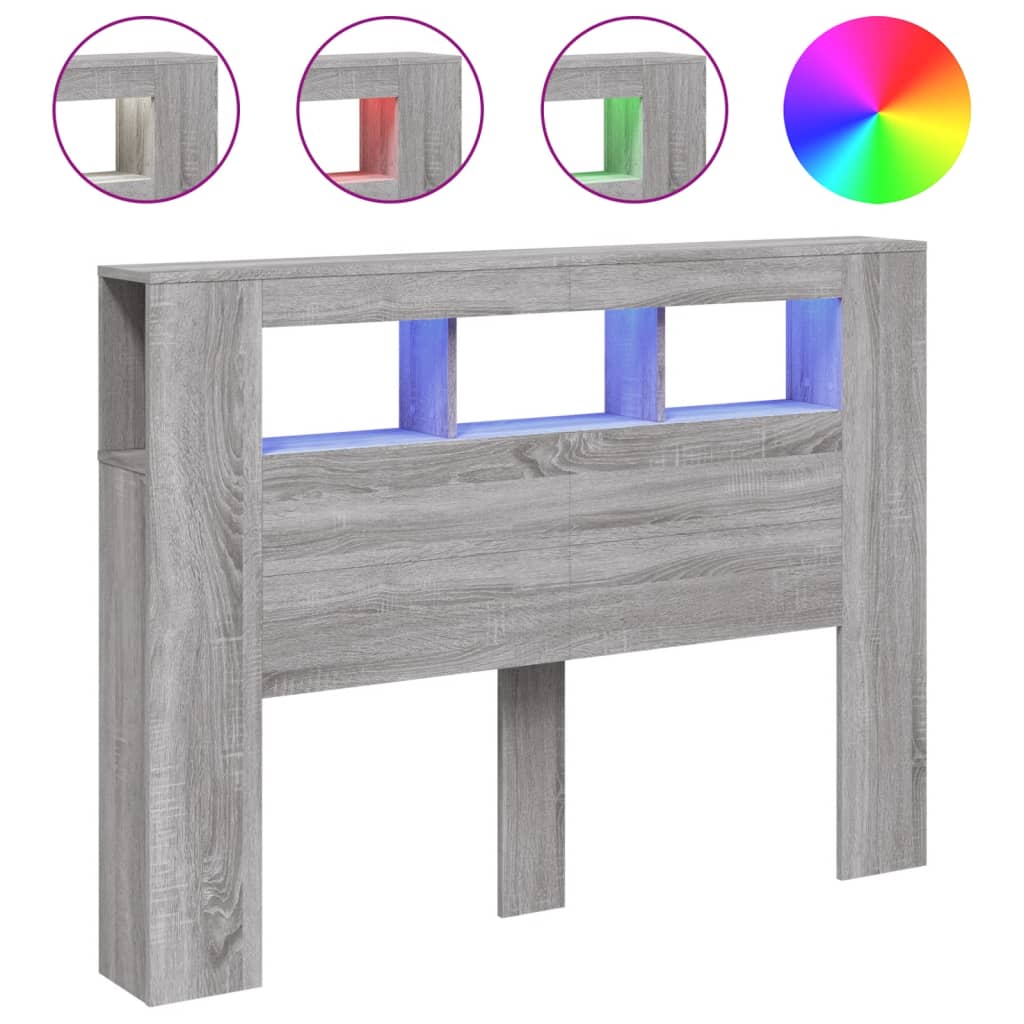 Cabeceira c/ leds 140x18,5x103,5 cm sonoma cinzento