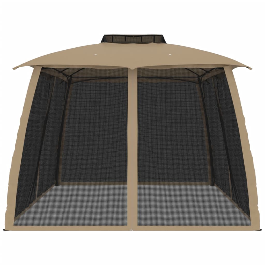 Gazebo c/ teto duplo/paredes de malha aço cinzento-acastanhado