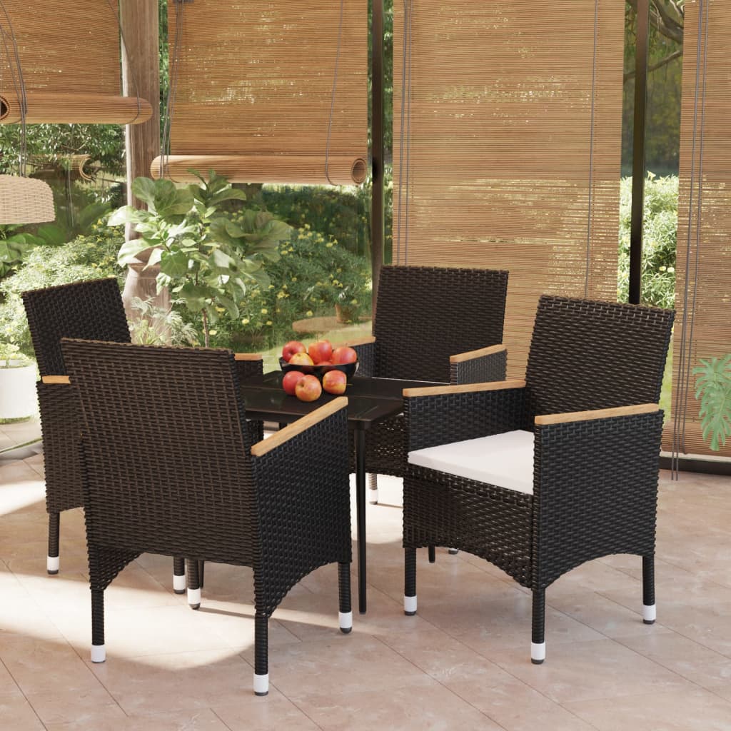 5 Pcs conjunto de jantar p/ jardim c/ almofadões preto