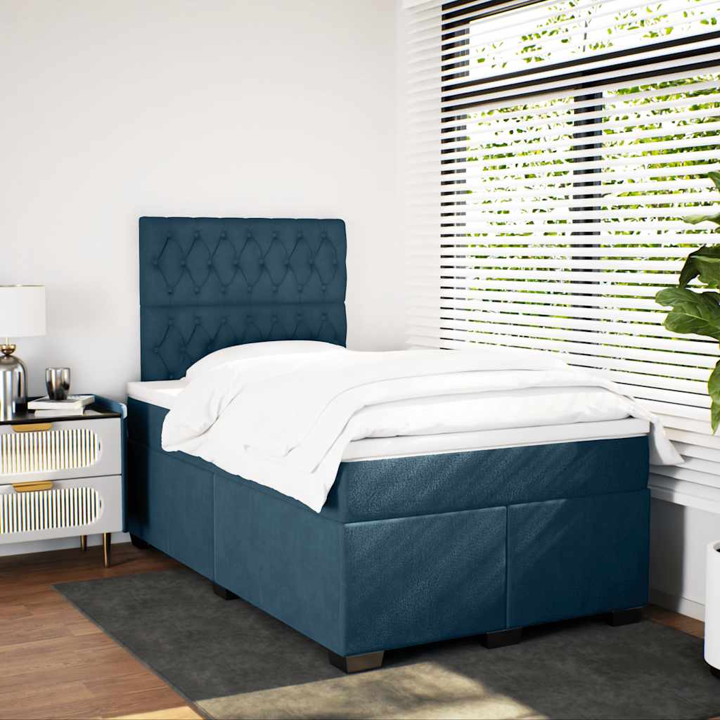 Cama boxspring com colchão 120x190 cm veludo azul