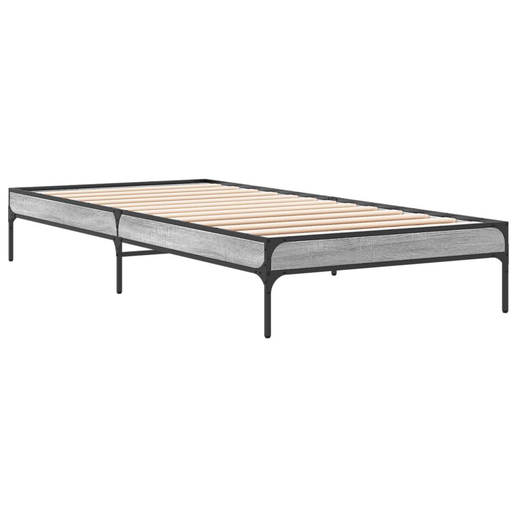 Estrutura de cama derivados de madeira e metal cinzento sonoma