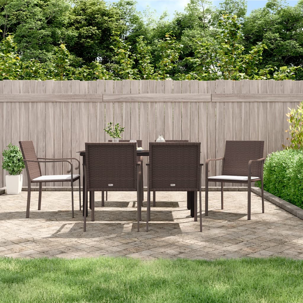 7 Pcs conjunto de jantar p/ jardim c/ almofadões vime PE e aço