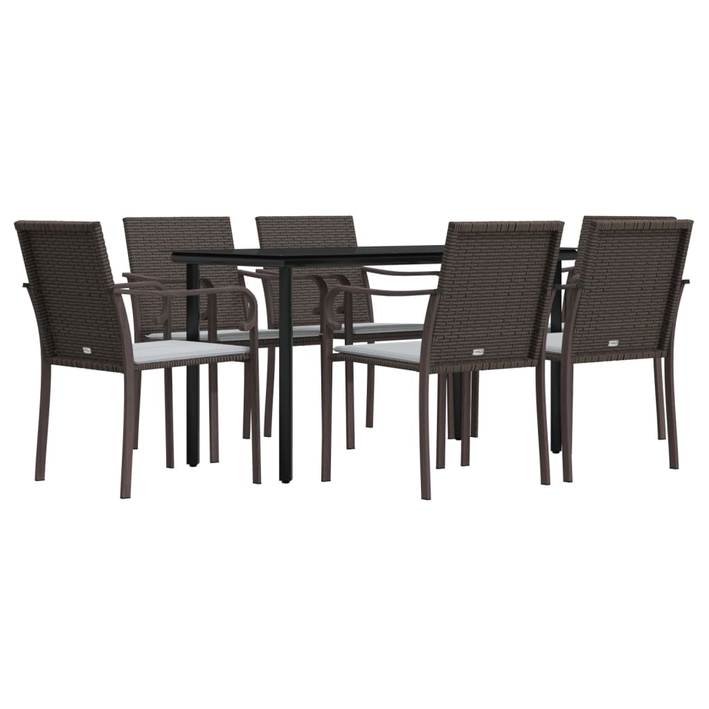 7 Pcs conjunto de jantar p/ jardim c/ almofadões vime PE e aço