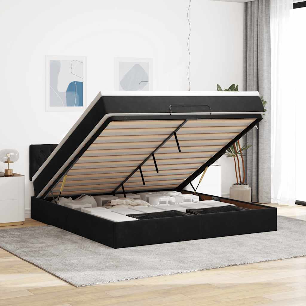 Estrutura de cama otomana com colchão 160x200 cm veludo preto