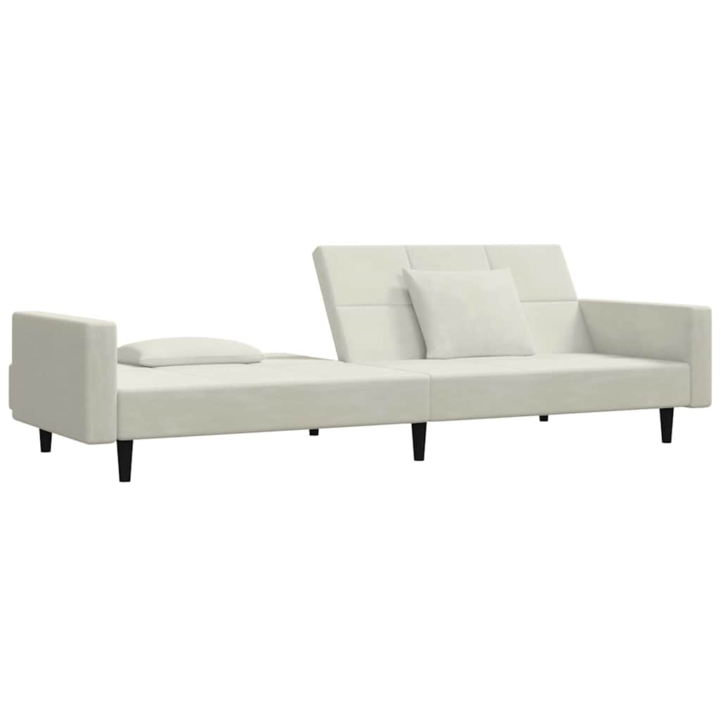 Sofá-cama 2 lugares com duas almofadas veludo cor creme