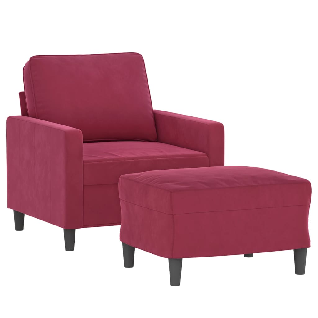 Poltrona com apoio de pés 60 cm veludo vermelho tinto