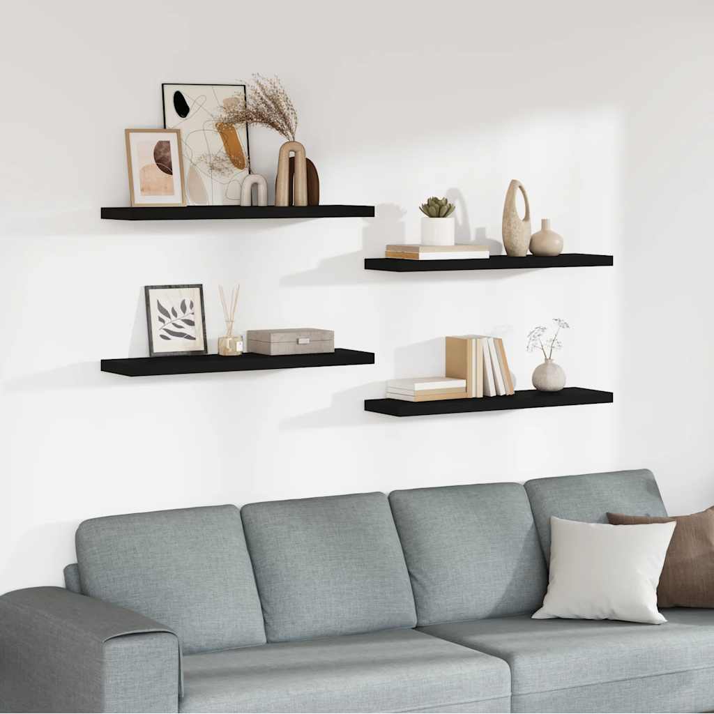 Prateleiras parede suspensas 4 pcs 90x23,5x3,8cm MDF preto
