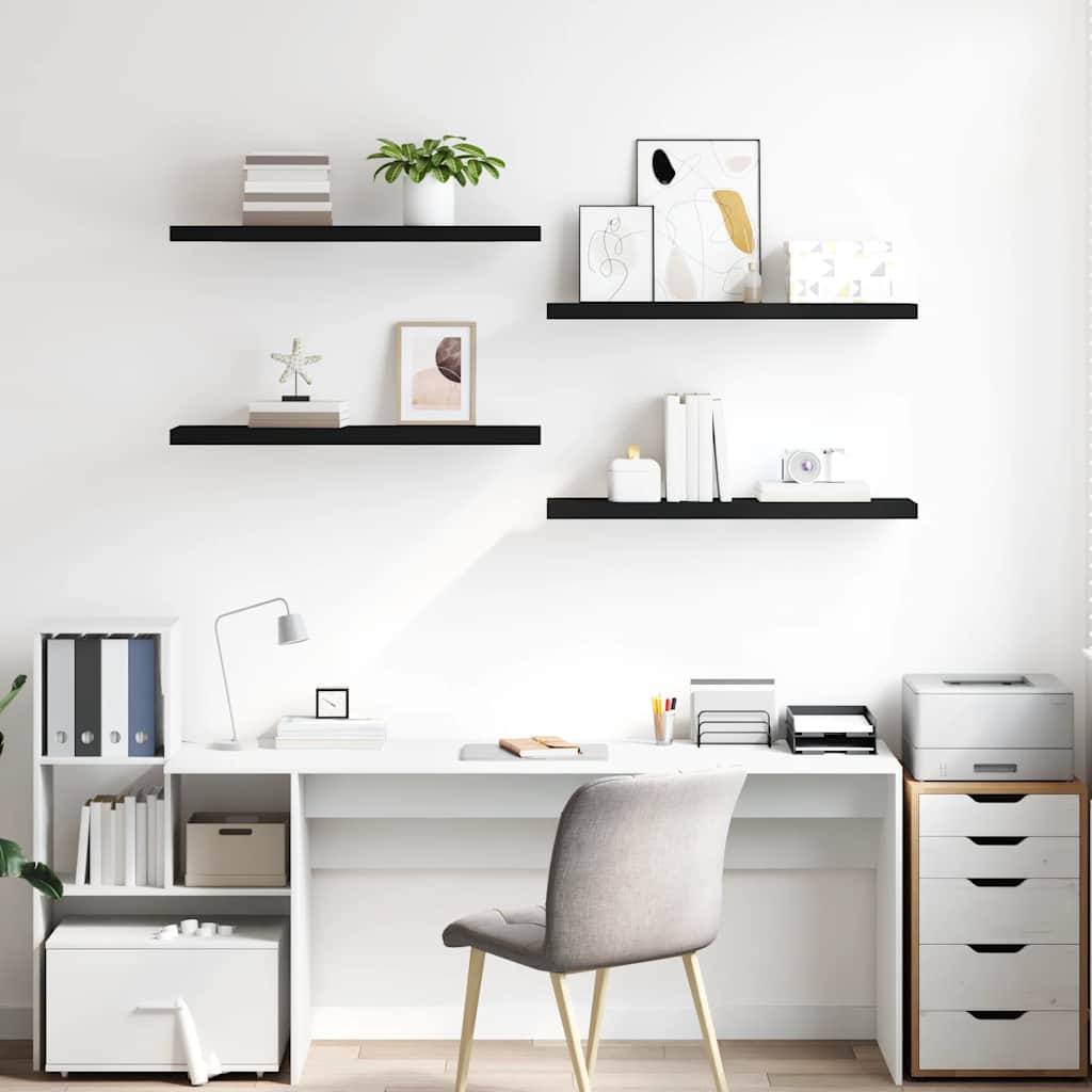 Prateleiras parede suspensas 4 pcs 90x23,5x3,8cm MDF preto