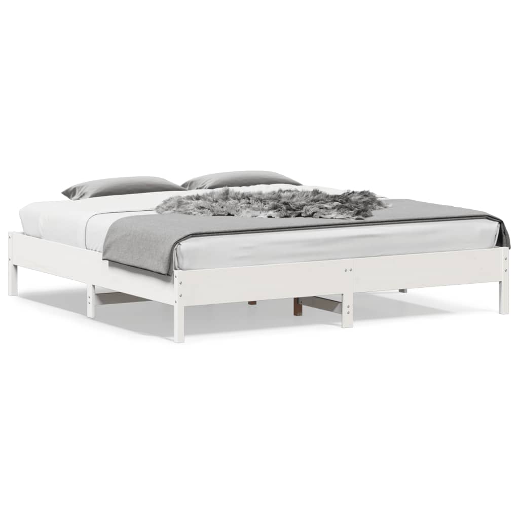 Cama sem colchão 200x200 cm madeira de pinho maciça branco