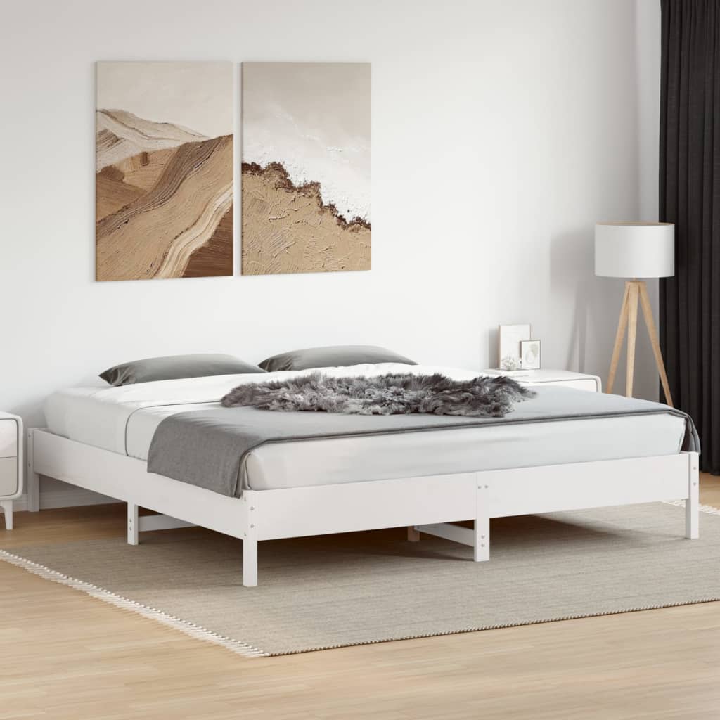 Cama sem colchão 200x200 cm madeira de pinho maciça branco