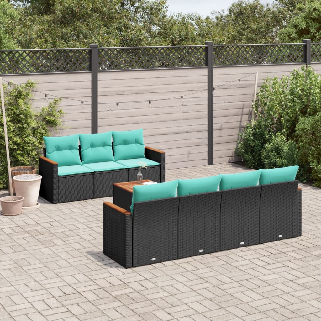 Conjunto de sofá de jardim com 8 peças e almofadas em rattan sintético preto