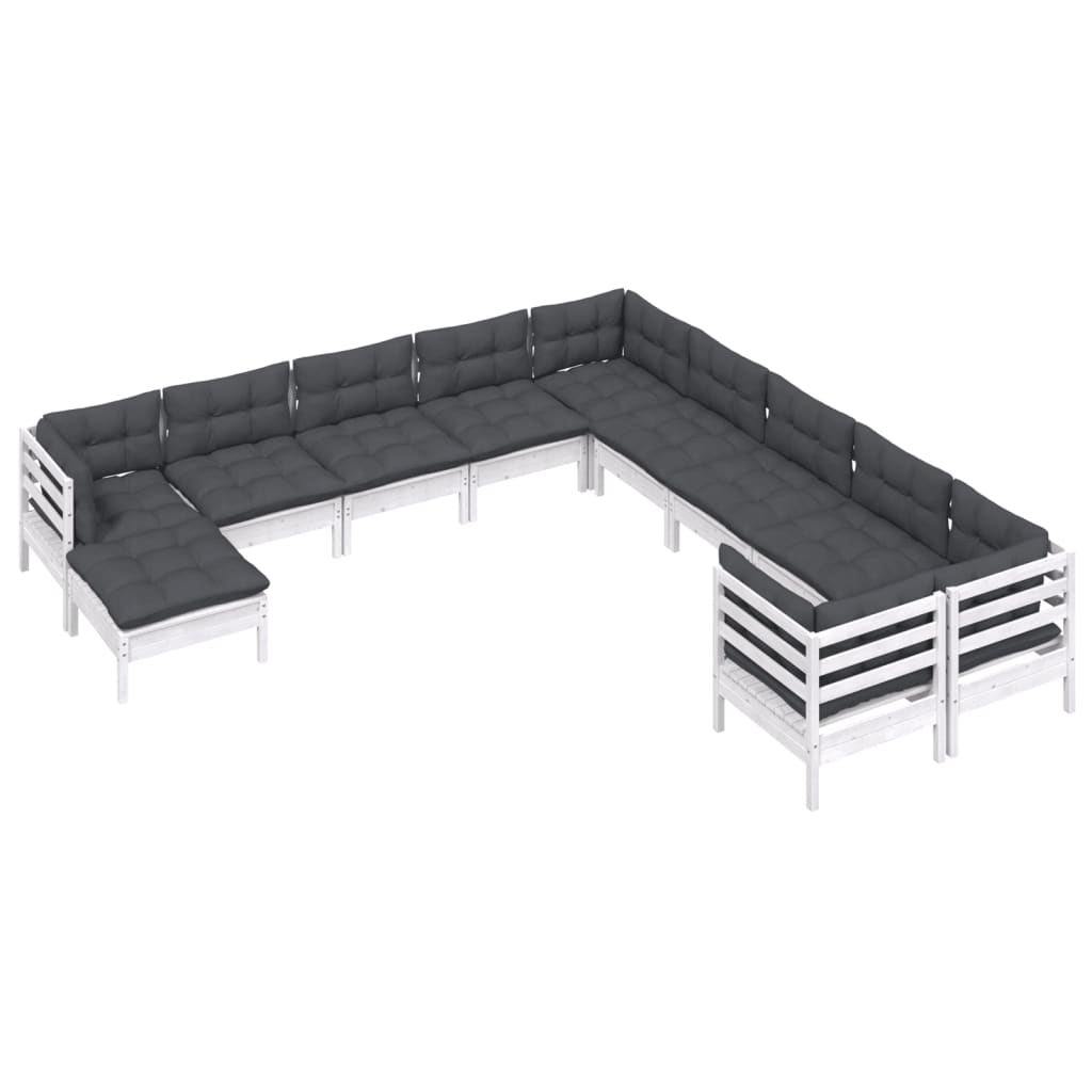 11 Pcs conjunto lounge de jardim c/ almofadões pinho branco
