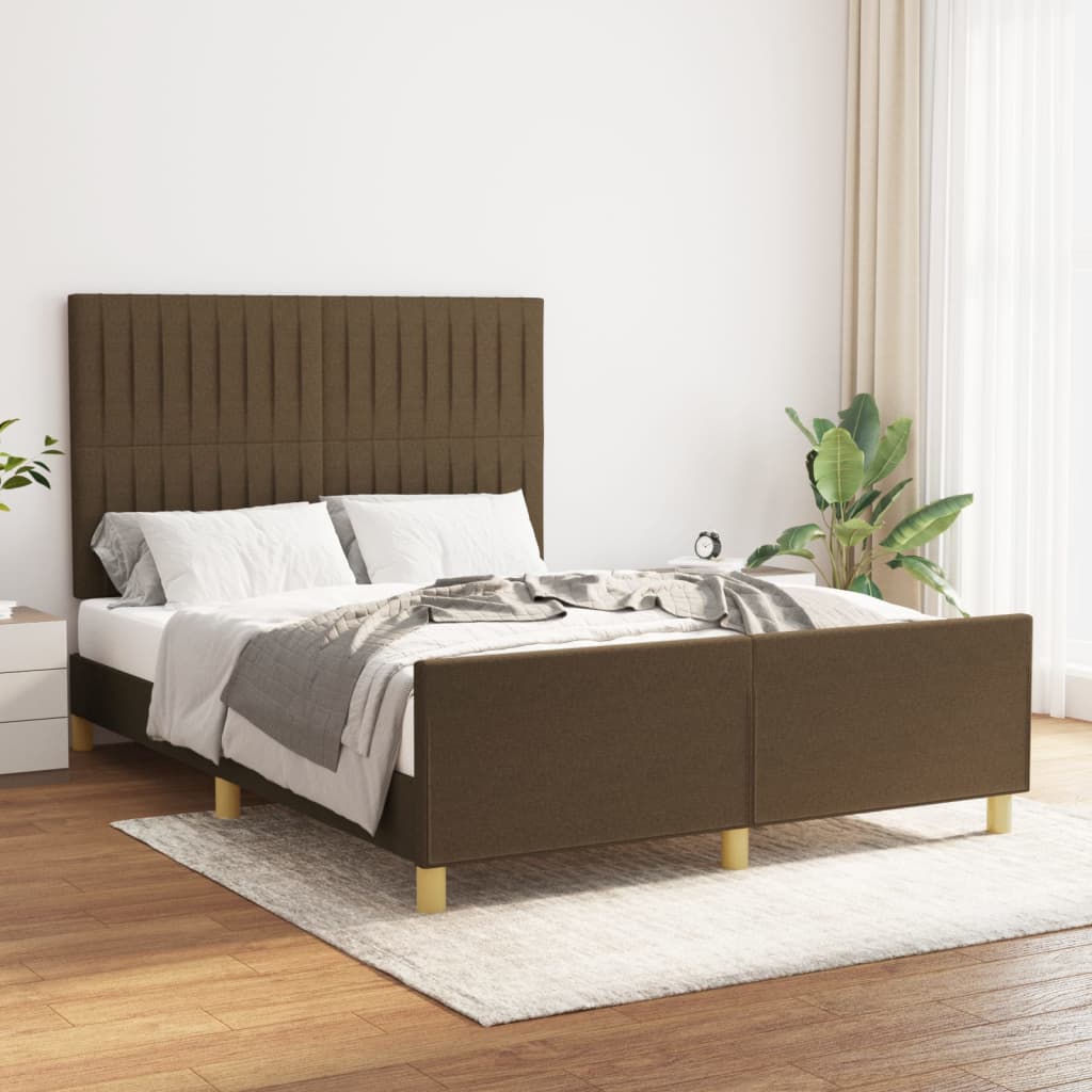 Estrutura de cama sem colchão 140x200 cm tecido castanho-escuro