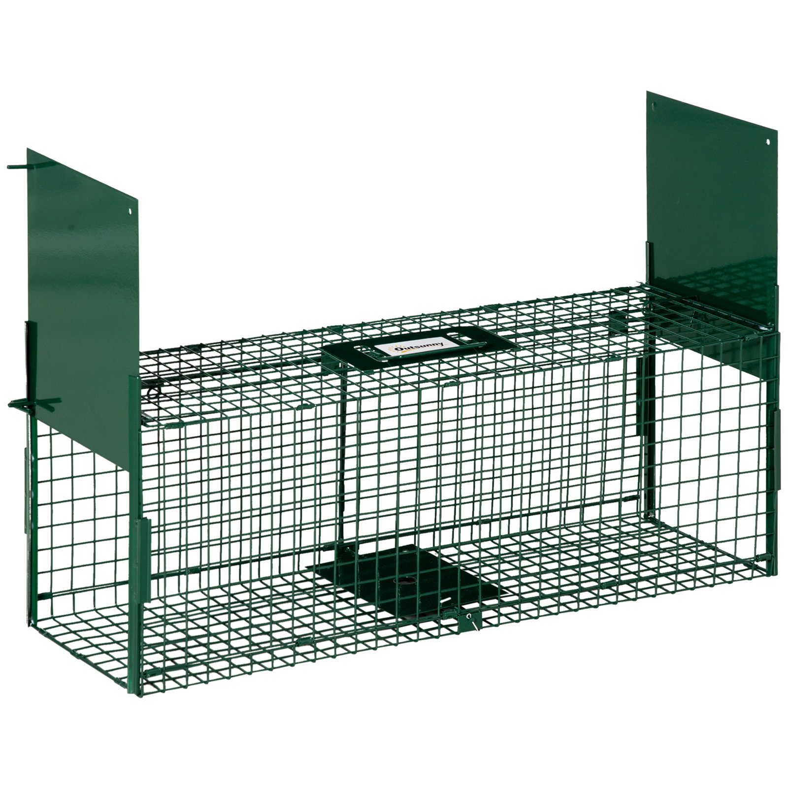 Armadilha para Animais Vivos com Porta Gaiola de Captura com Alça de Transporte para Coelhos Raposas Pequenas 80x25x30cm Verde E