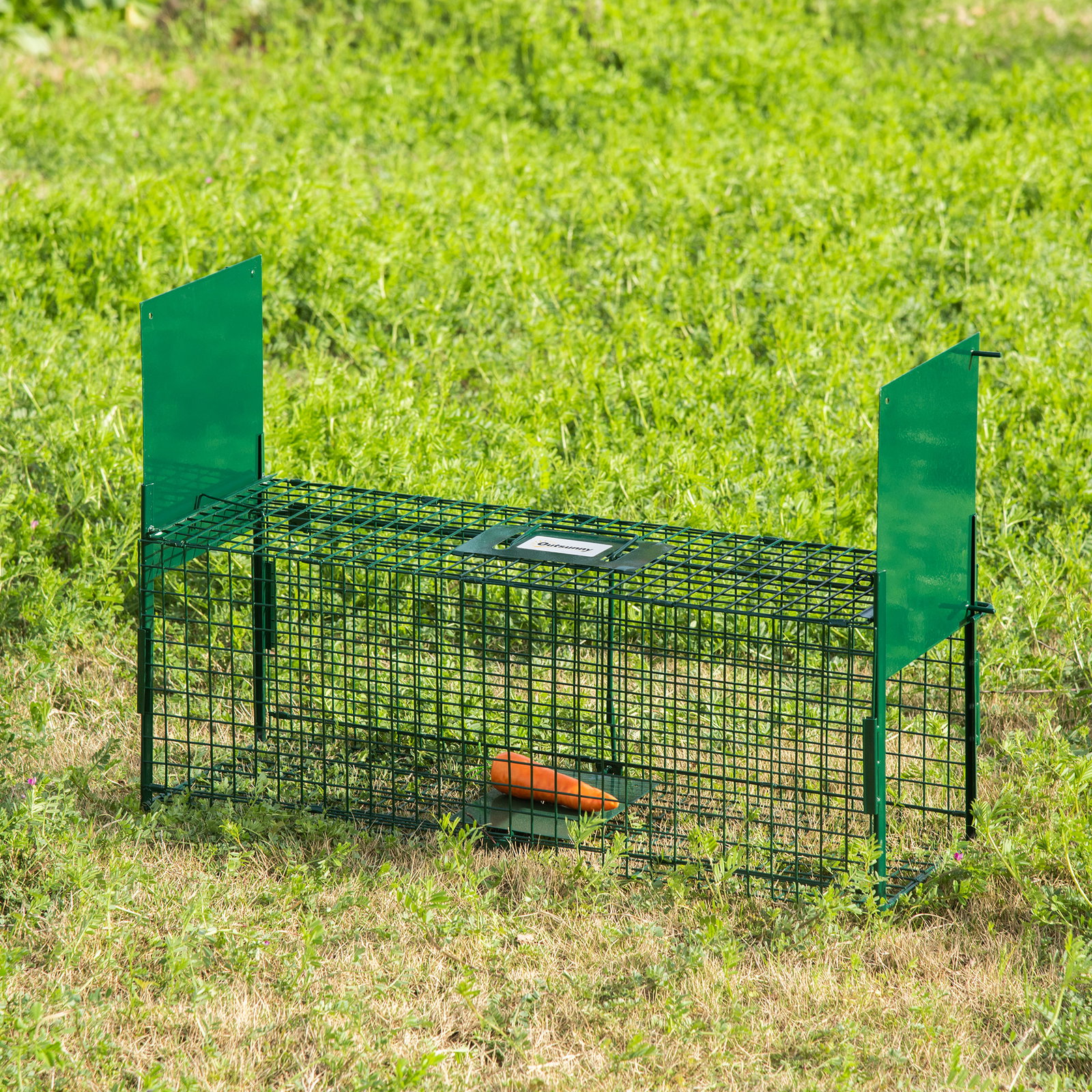 Armadilha para Animais Vivos com Porta Gaiola de Captura com Alça de Transporte para Coelhos Raposas Pequenas 80x25x30cm Verde E