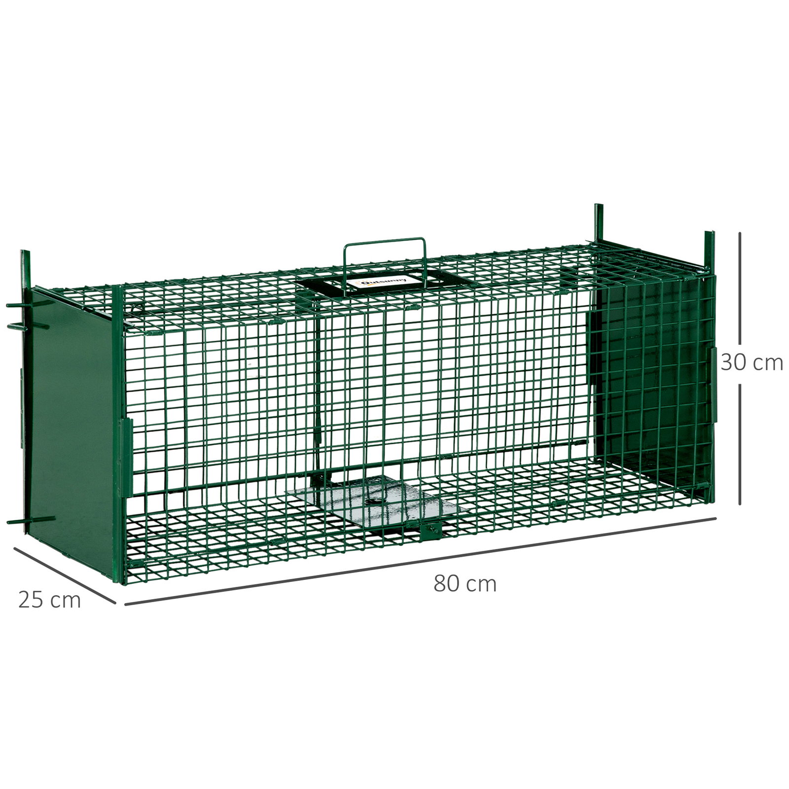 Armadilha para Animais Vivos com Porta Gaiola de Captura com Alça de Transporte para Coelhos Raposas Pequenas 80x25x30cm Verde E