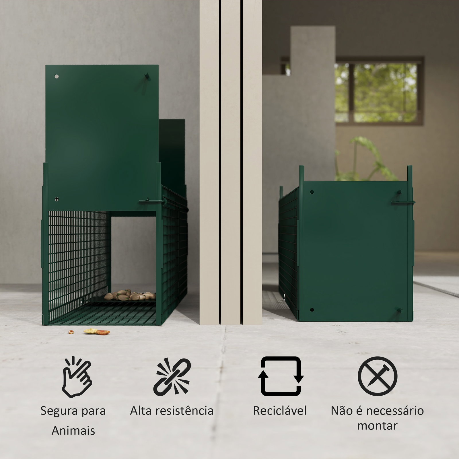 Armadilha para Animais Vivos com Porta Gaiola de Captura com Alça de Transporte para Coelhos Raposas Pequenas 80x25x30cm Verde E