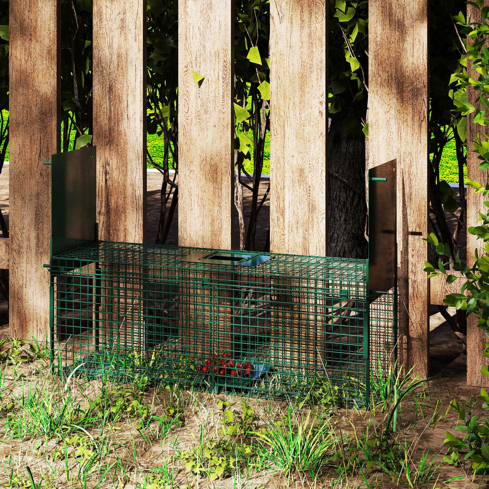 Armadilha para Animais Vivos com Porta Gaiola de Captura com Alça de Transporte para Coelhos Raposas Pequenas 80x25x30cm Verde E