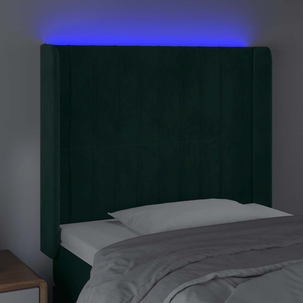 Cabeceira cama c/ luzes LED veludo 83x16x118/128cm verde-escuro