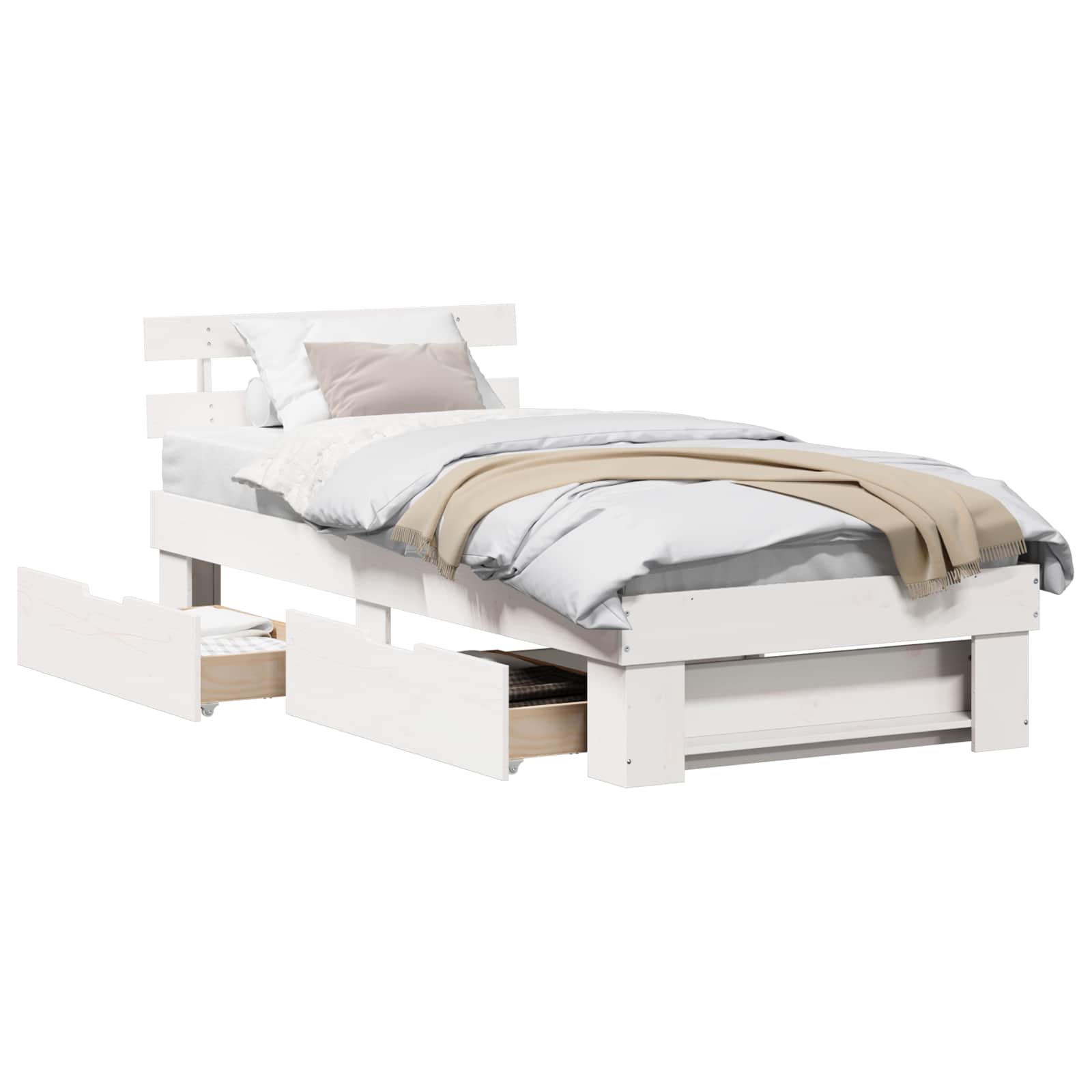 Estrutura da cama branco 75 x 190 cm madeira de pinheiro sólida