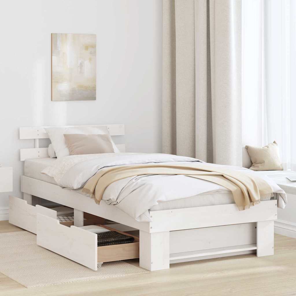 Estrutura da cama branco 75 x 190 cm madeira de pinheiro sólida