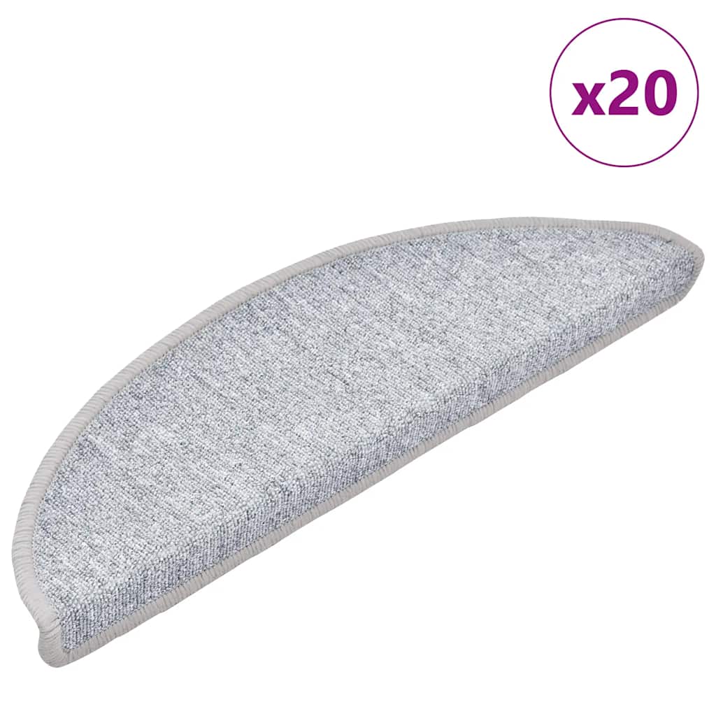 Tapetes de escada 20 peças 56x17x3 cm cinza claro semicircular
