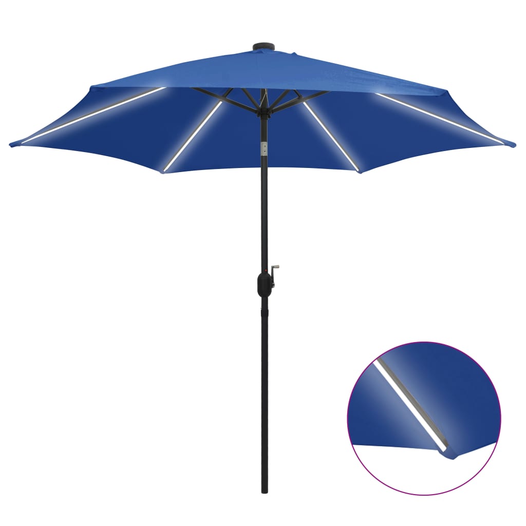 Guarda-sol jardim c/ luzes LED/poste alumínio 300 cm azul-ciano