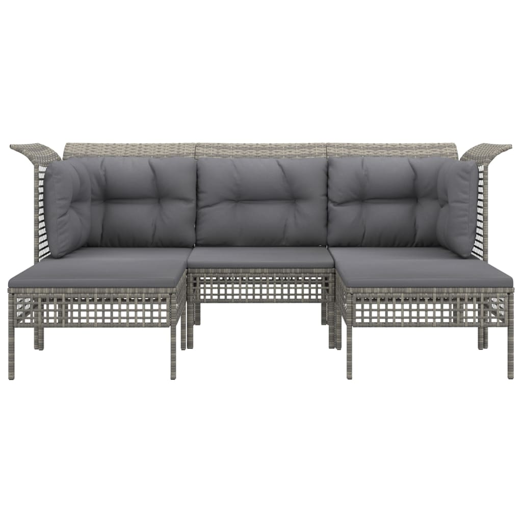 5 Pcs conjunto lounge de jardim c/ almofadões vime PE cinzento