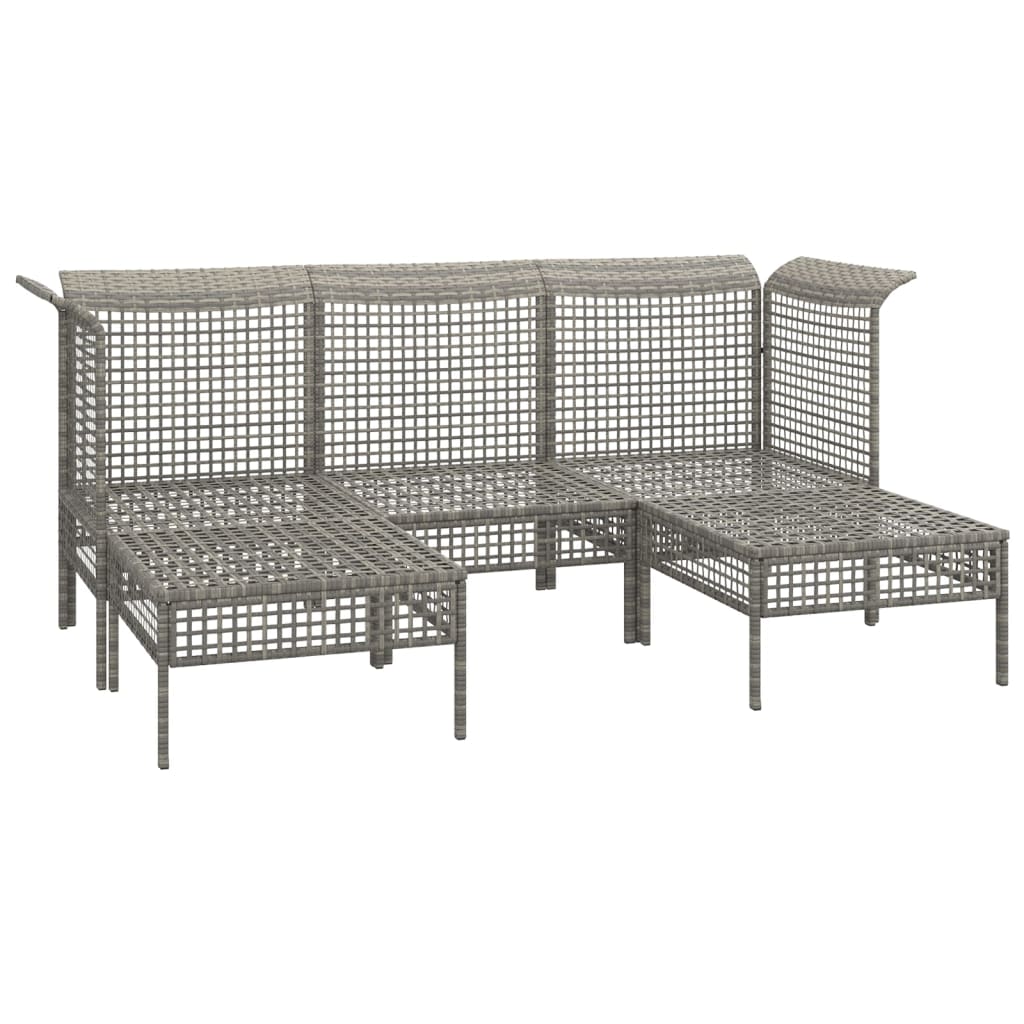 5 Pcs conjunto lounge de jardim c/ almofadões vime PE cinzento