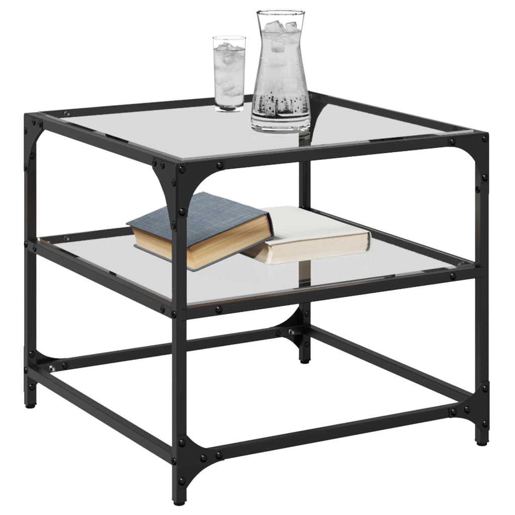 Mesas de centro c/ topo vidro transparente 2 pcs 50x50x45cm aço