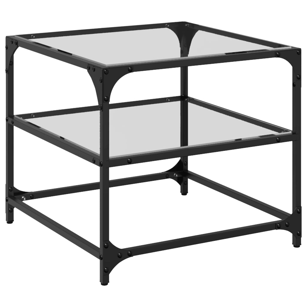 Mesas de centro c/ topo vidro transparente 2 pcs 50x50x45cm aço