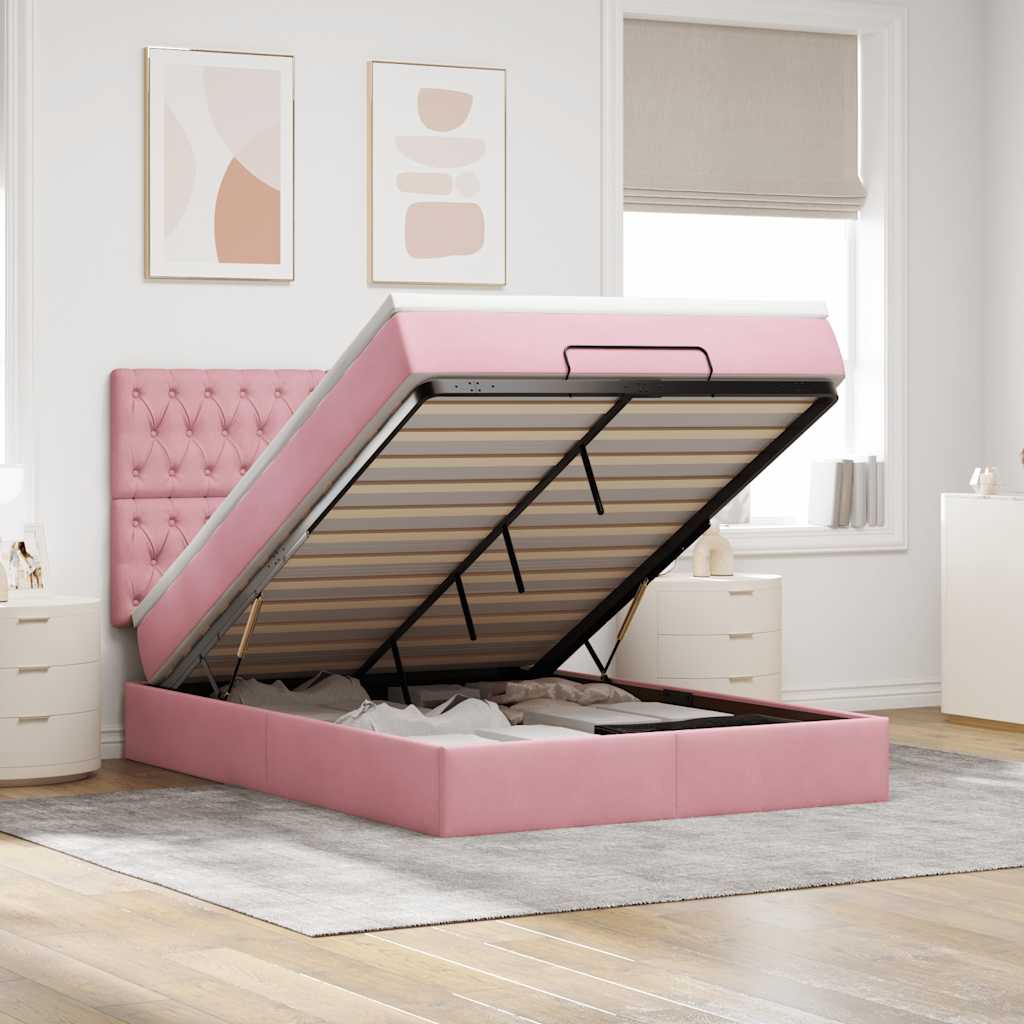 Estrutura de cama otomana com colchões 140x190 cm veludo rosa