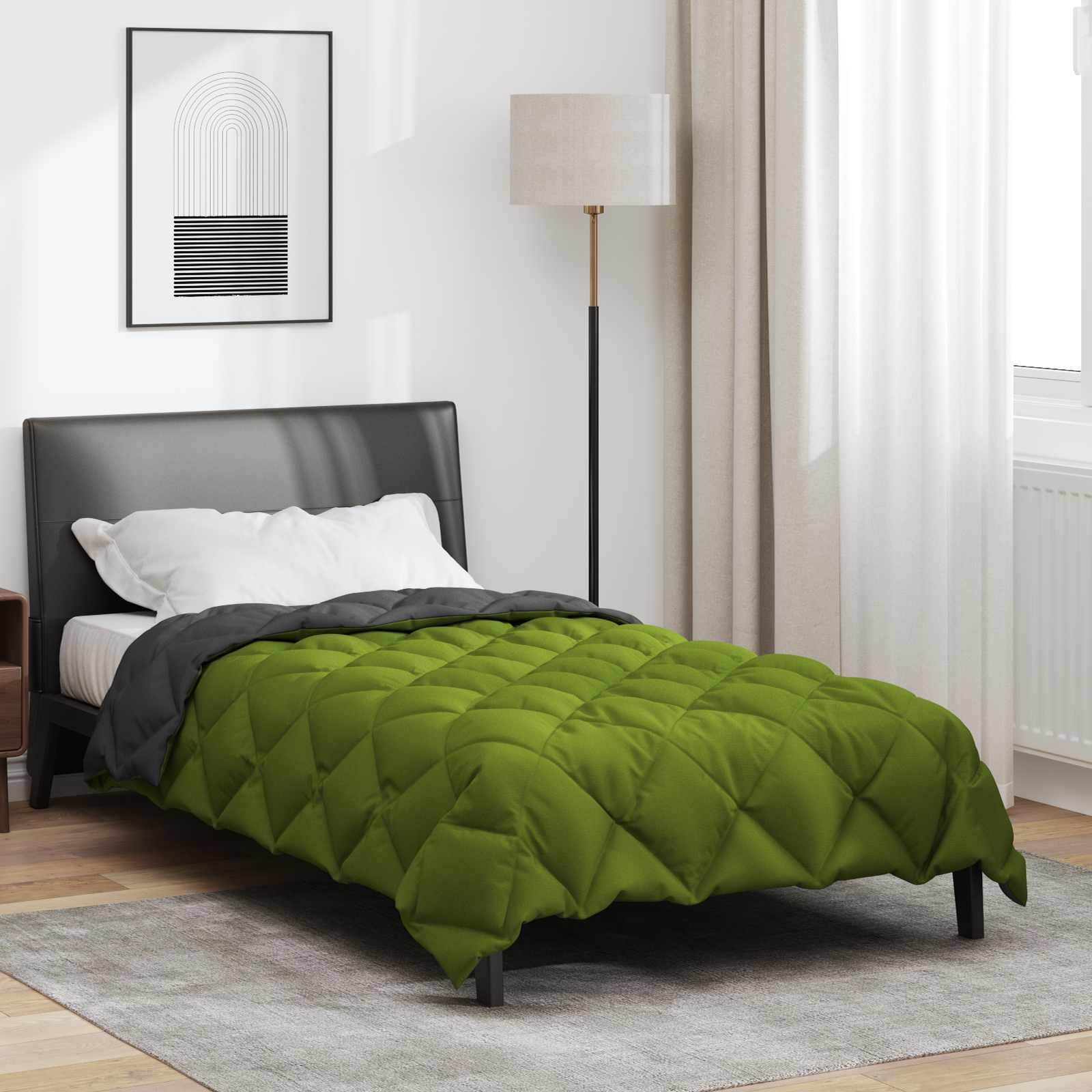 Edredom de inverno 135 x 220 cm 450 gsm verde e antracite
