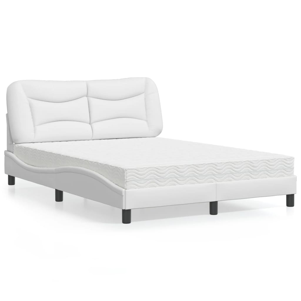 Cama com colchão hvar 140x200 cm couro artificial branco