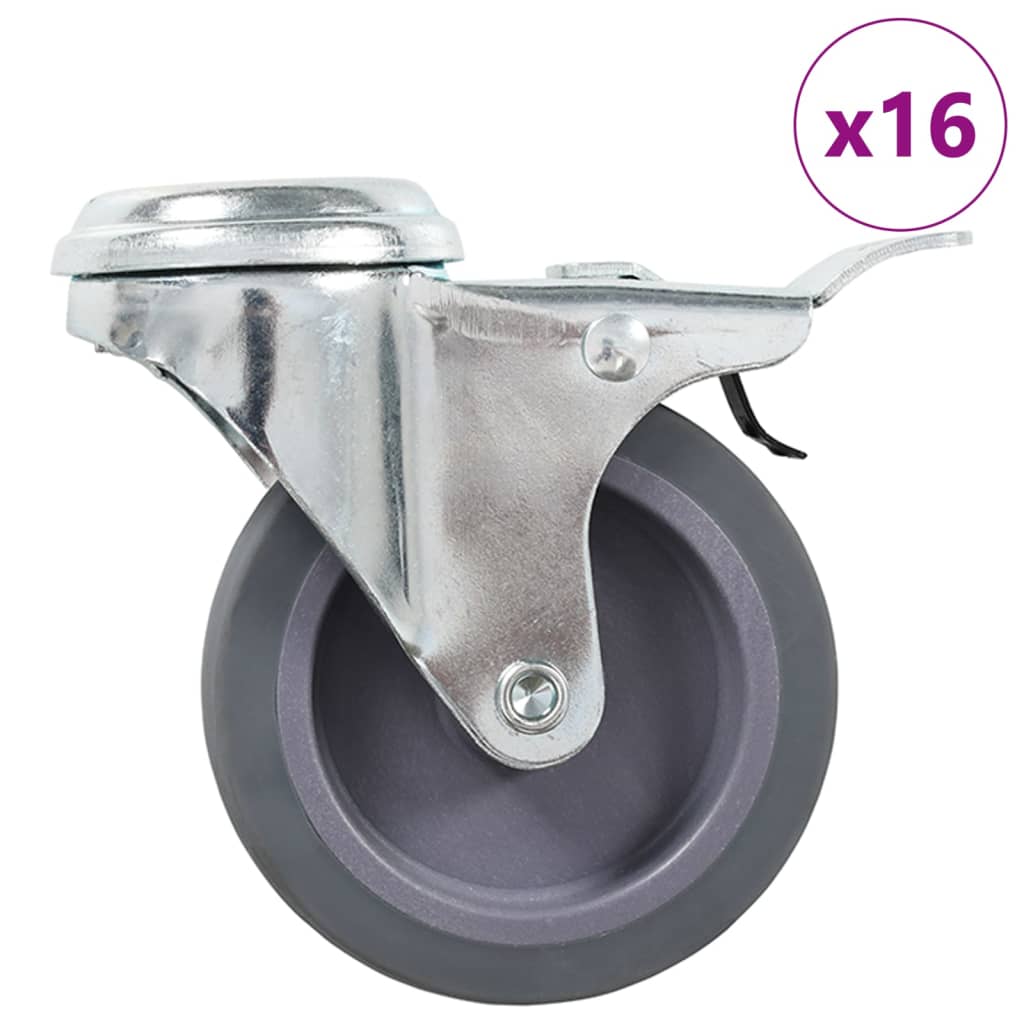 16 Pcs rodas giratórias com orifício para parafuso 75 mm