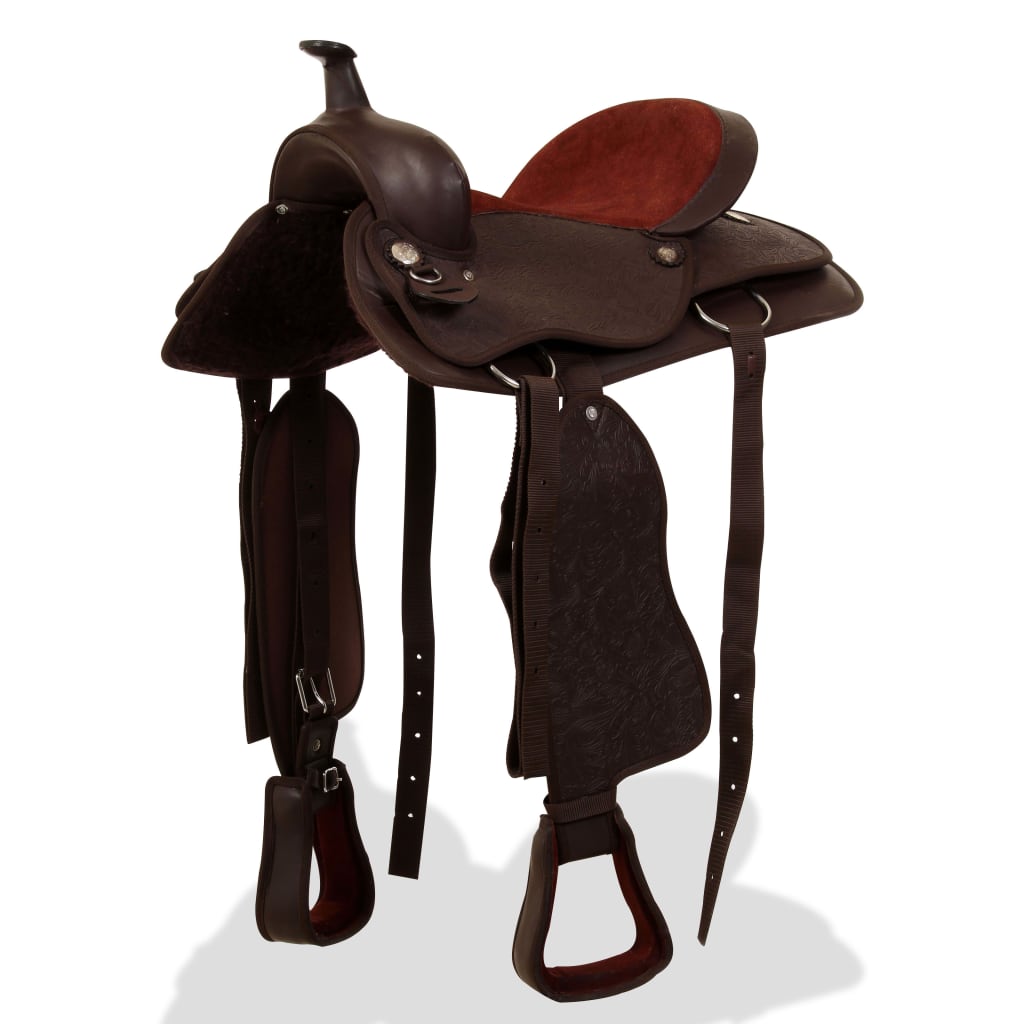 Sela western, cabresto e peitoral em couro genuíno 15" castanho
