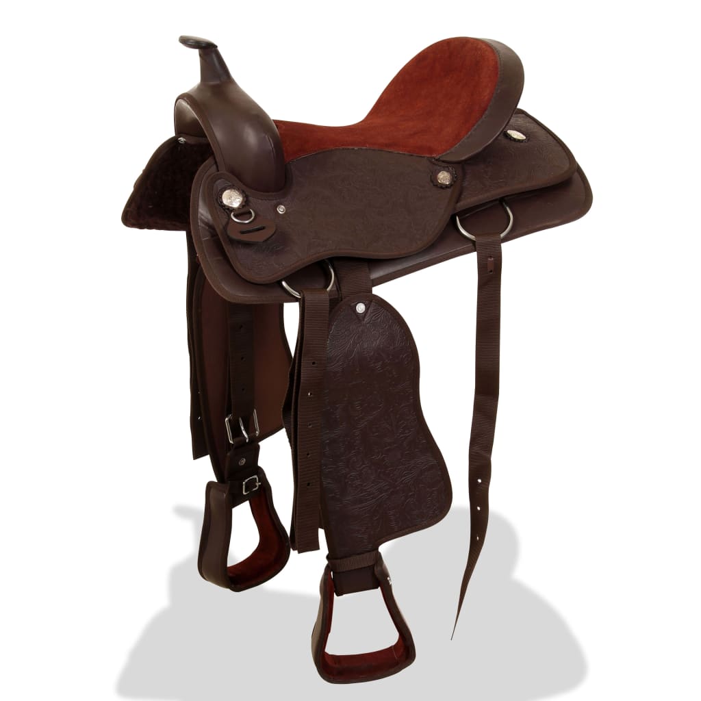 Sela western, cabresto e peitoral em couro genuíno 15" castanho