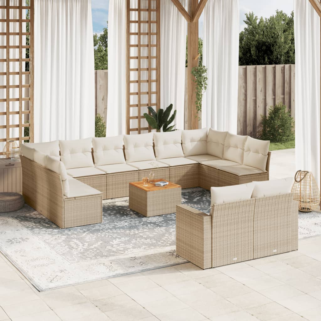 13 Pcs conjunto de sofás p/ jardim com almofadões vime PE bege